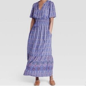 Knox Rose Flutter Sleeve Boho Maxi Dress Blue Size Large